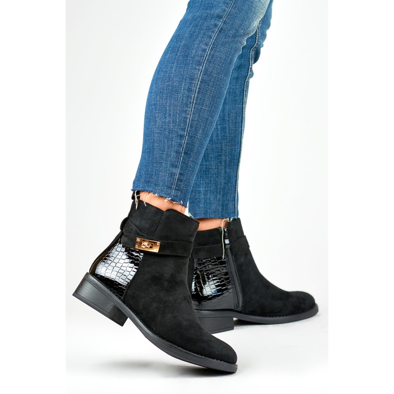 Botas femininas elegantes com sola plana preto 2