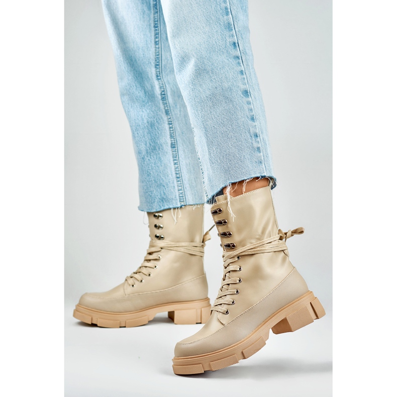 Botas de cano alto de mulher Garlin bege 2