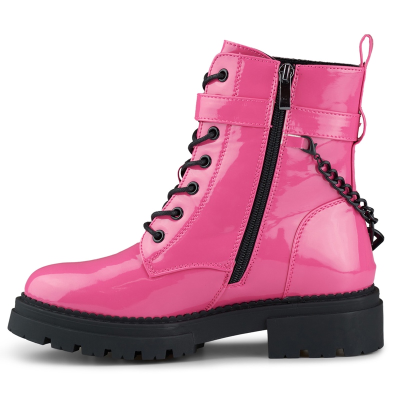 Trabalhador de couro envernizado rosa feminino com corrente destacável 1 Trabalhador de couro envernizado rosa feminino com corrente destacável 1