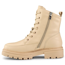 Botas de senhora bege com atacadores em pele natural 1