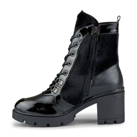 Botas femininas da moda feitas de material decorativo preto 1