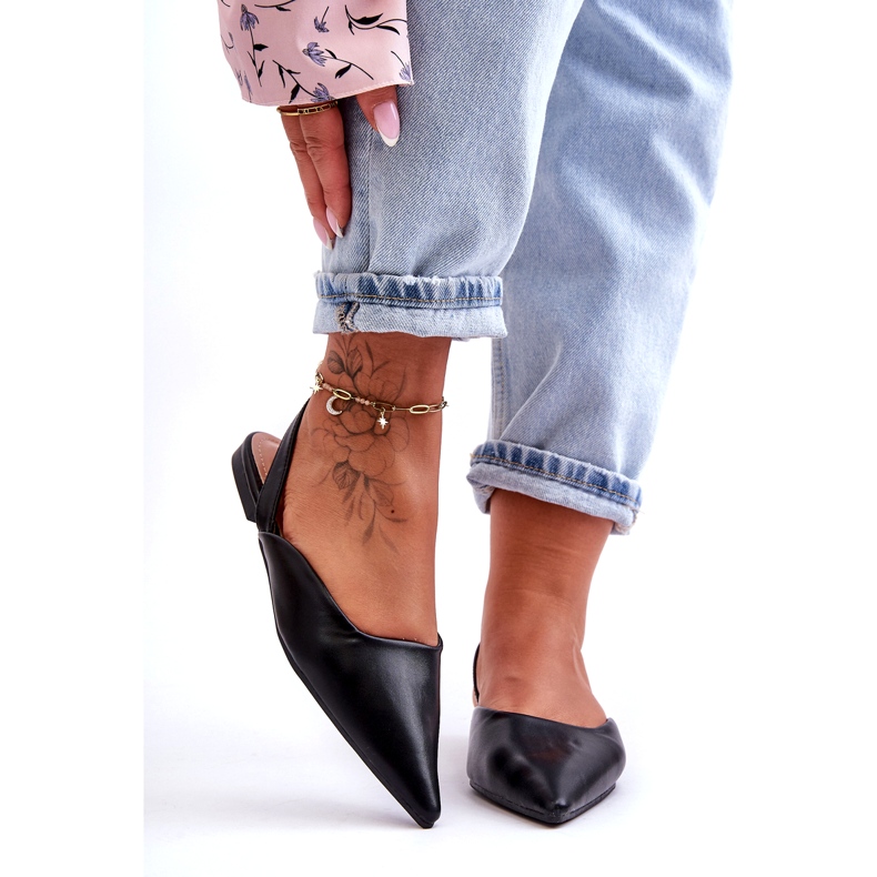 Ballerinas negras deslizantes para couro eco feminino preto 2