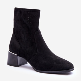 Botas camurça perfuradas de salto alto pérolas pretas preto 1