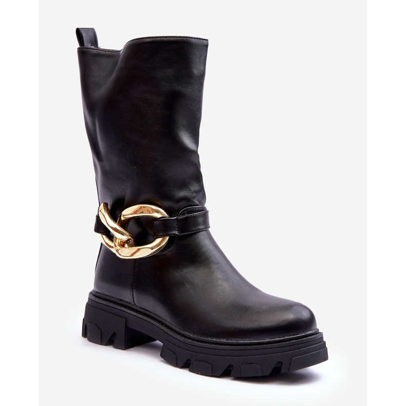 Botas de couro com salto plano preto Diominna 1 Botas de couro com salto plano preto Diominna 1