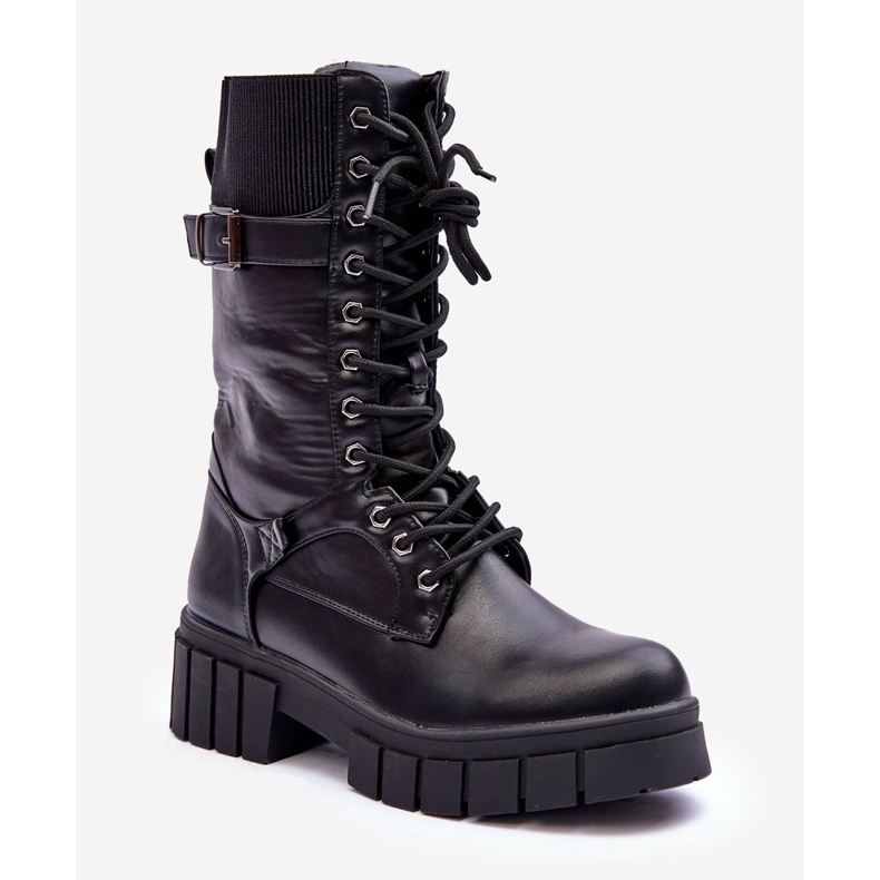 Botas altas femininas de couro Workers pretas Madit preto 1