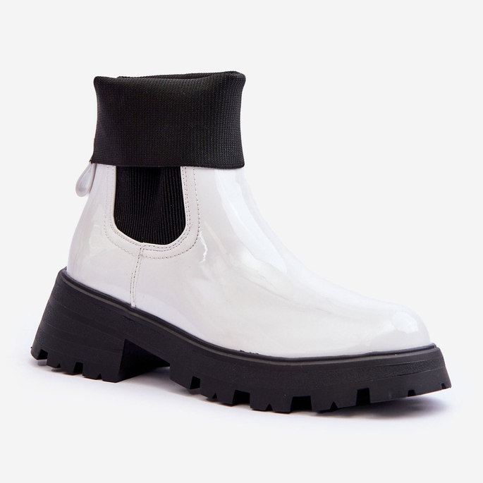 Botas femininas lacadas Jodhpur Branco Pavo 1