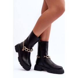 Botas altas de couro com corrente preta Pugen preto 2 Botas altas de couro com corrente preta Pugen preto 2