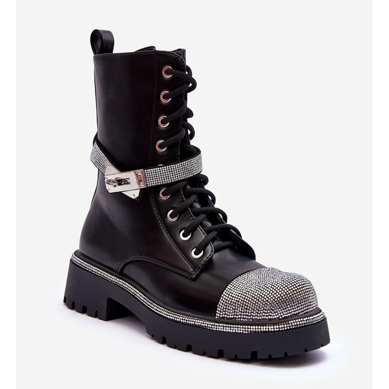 Botas femininas de couro enfeitadas de trabalho pretas Totah preto 1