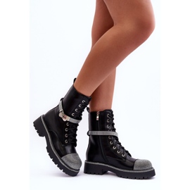 Botas femininas de couro enfeitadas de trabalho pretas Totah preto 2