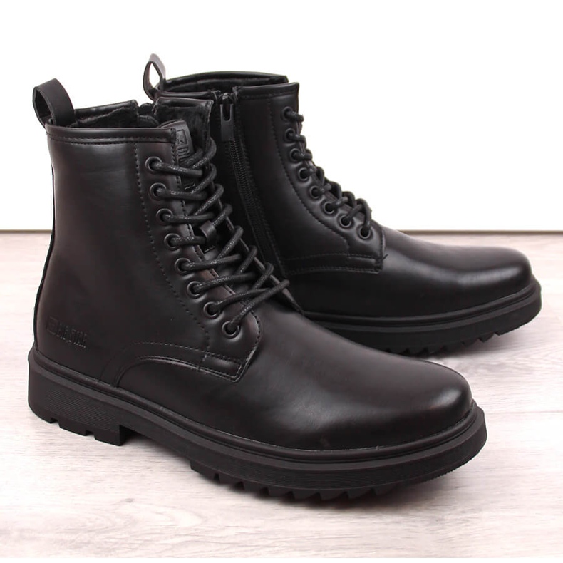 Botas de homem Black Big Star MM174080 com atacadores e fechos preto 1