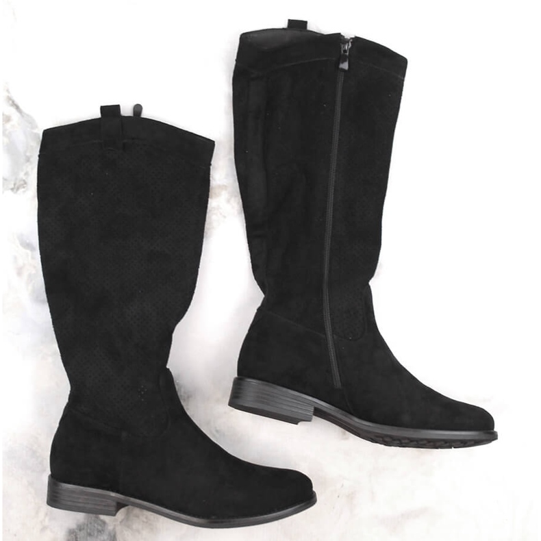Botas femininas de camurça preta vazadas Vinceza 16456 preto 1