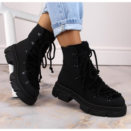 Botas femininas na plataforma rendadas com pêlo preto Big Star MM274572 1