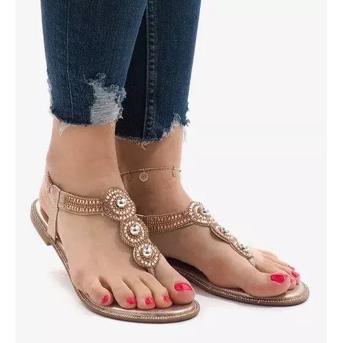 Chinelos de champanhe com sandálias decoradas com elásticos ST3107Y dourado 1