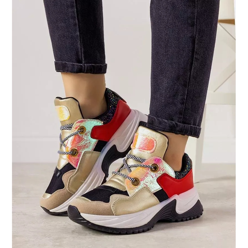 Tênis dourado com sola alta primavera preto 1