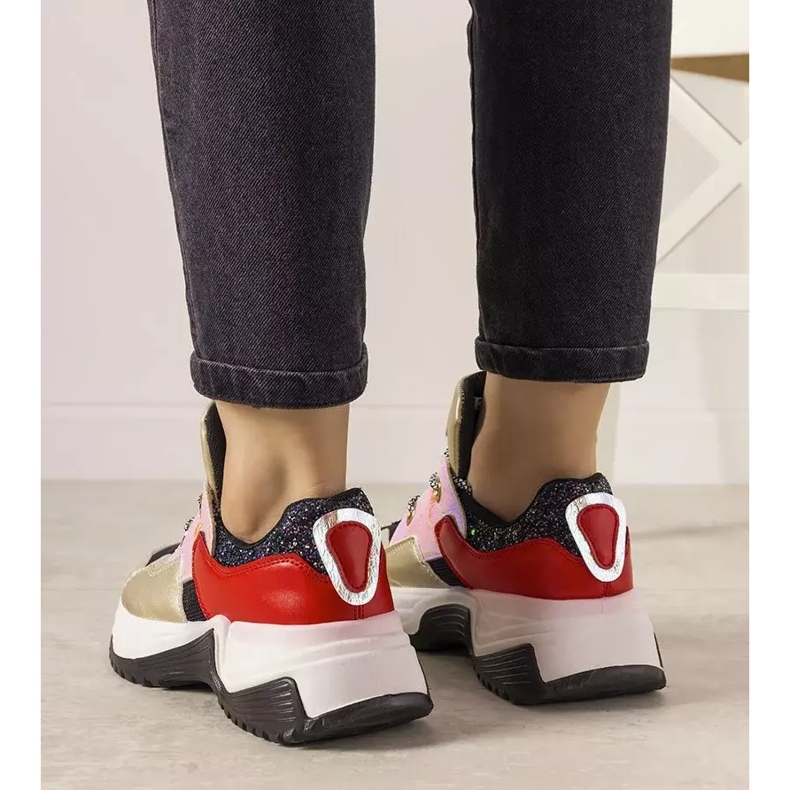 Tênis dourado com sola alta primavera preto 2