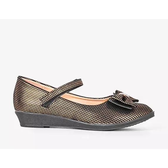 Bailarinas infantis douradas com laço Tienne preto 1