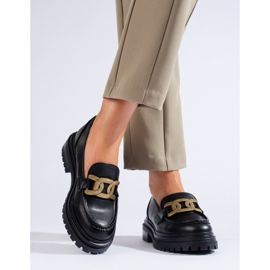 Mocassins femininos negros em plataforma Shelovet grossa preto 1