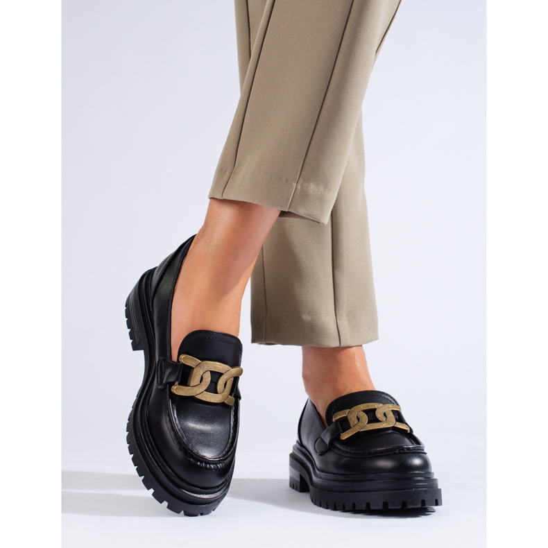 Mocassins femininos negros em plataforma Shelovet grossa preto 1
