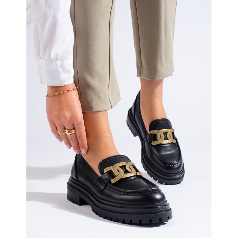 Mocassins femininos negros em plataforma Shelovet grossa preto 2