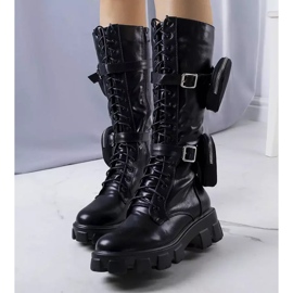 Botas altas pretas com corrente de Nererin preto 1