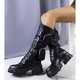 Botas altas pretas com corrente de Nererin preto 2 Botas altas pretas com corrente de Nererin preto 2
