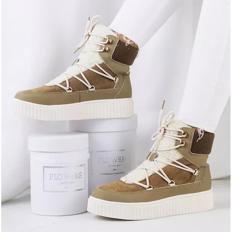 PA1 Botas de neve verdes de mulher de Laursen bege marrom cáqui 2