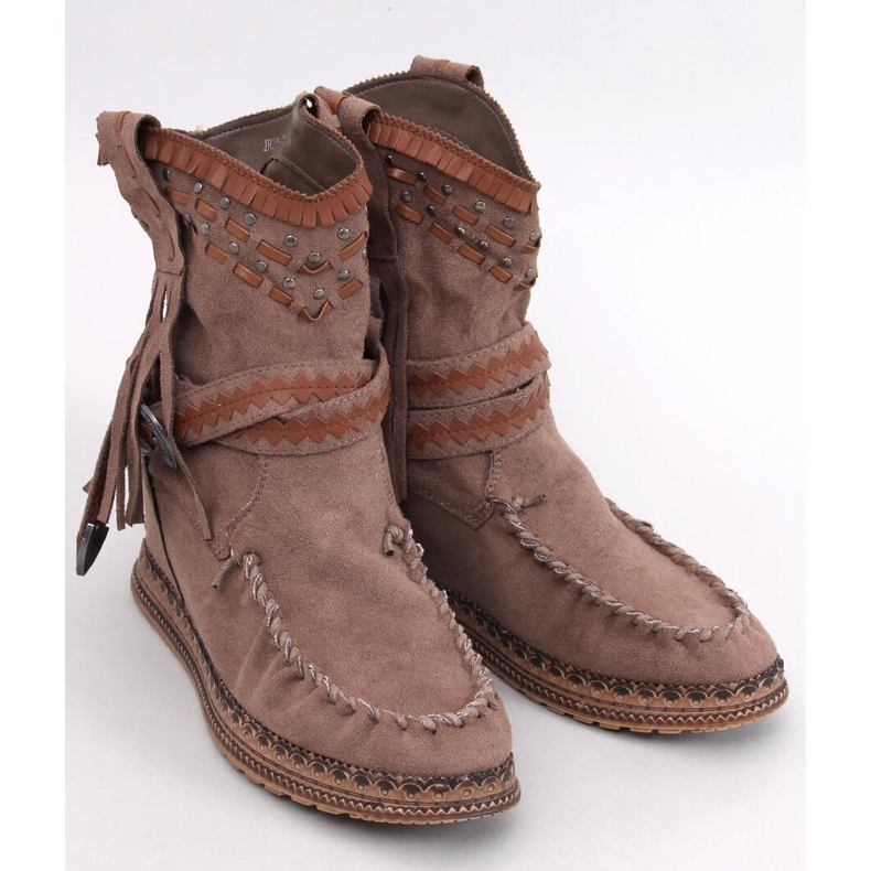 Botins de cunha com franjas Lotz Khaki marrom 1