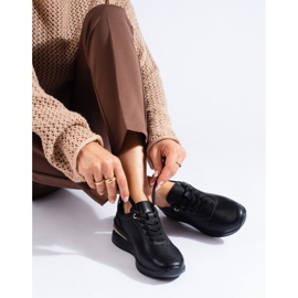 Tênis de cunha de couro preto, Shelovet 1