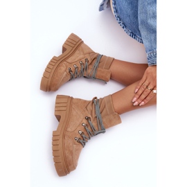 FB3 Botas femininas em camurça com cadarço bege escuro bolota 1 FB3 Botas femininas em camurça com cadarço bege escuro bolota 1