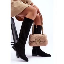 Botas de camurça com salto plano preto Eelin preto 1 Botas de camurça com salto plano preto Eelin preto 1