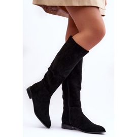 Botas de camurça com salto plano preto Eelin preto 2 Botas de camurça com salto plano preto Eelin preto 2