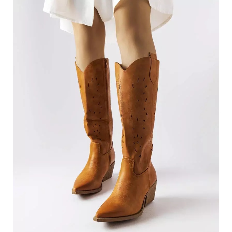 Botas cowboy com recortes marrons, Fiorella castanho 1