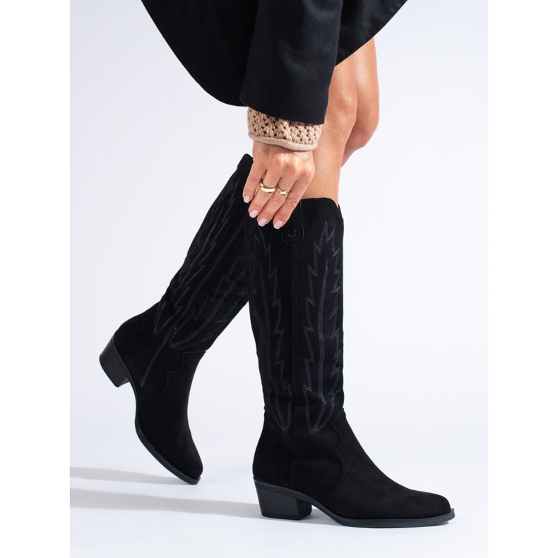 Botas de cowboy de camurça preta Shelovet preto 1