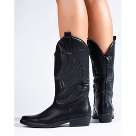 Botas de cowboy femininas pretas Shelovet com salto preto 2