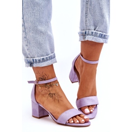 Sandálias clássicas de salto baixo de camurça roxa lua de mel roxo 3