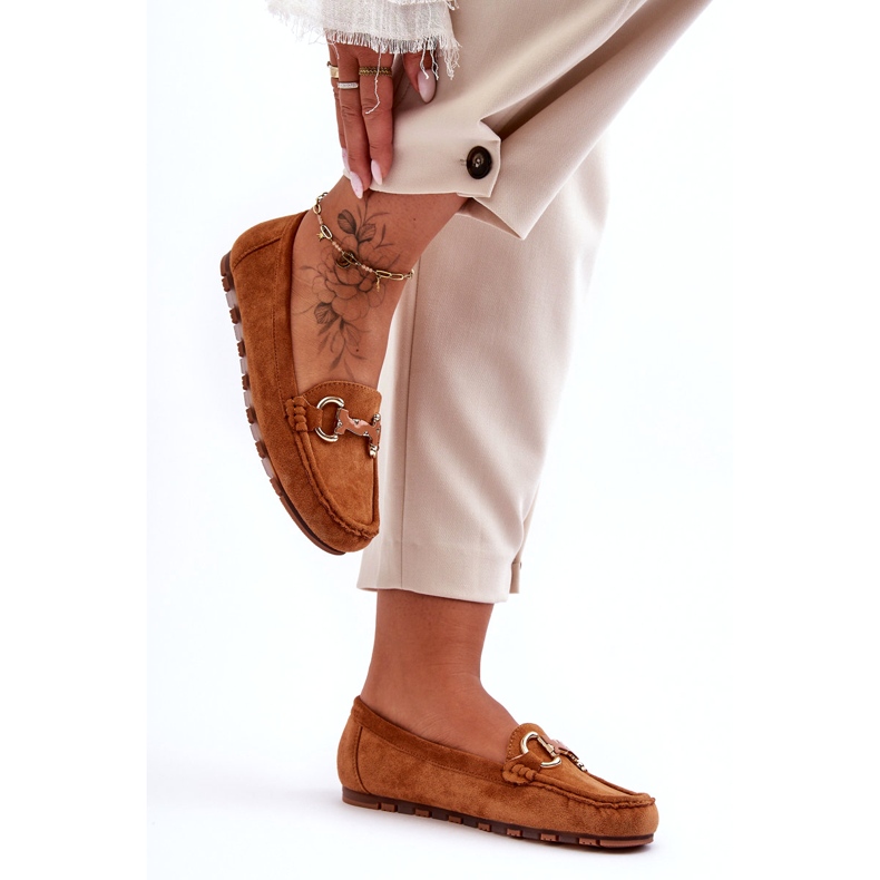 Super Mode Mocassim feminino de camurça com decoração marrom Dionira castanho 1