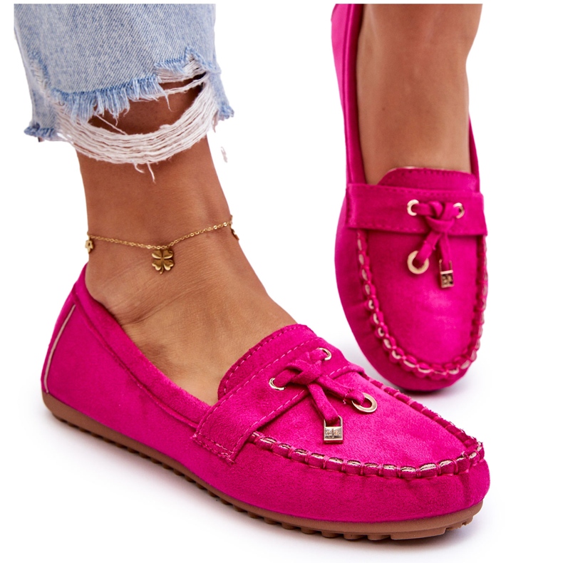 Seastar Mocassins Clássicos de Camurça com Decoração Fúcsia rosa 4