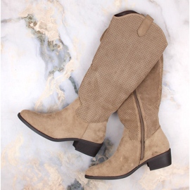 Botas femininas de camurça com isolamento bege Jezzi RMR2353-4 1