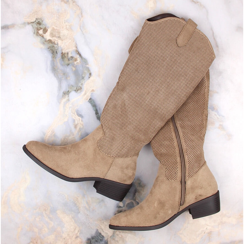 Botas femininas de camurça com isolamento bege Jezzi RMR2353-4 1