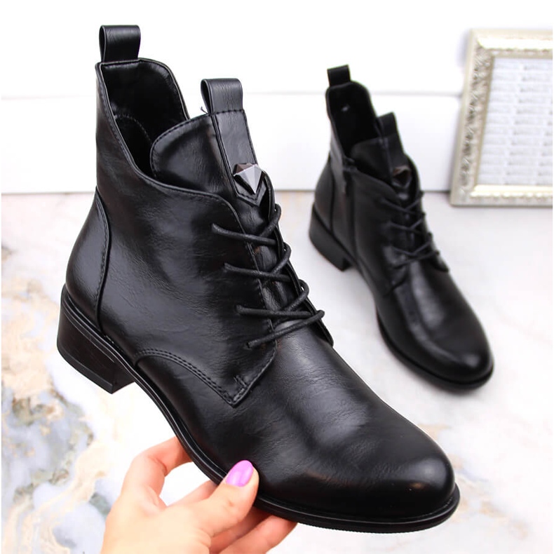 M. DASZYŃSKI Botas femininas com cadarço e zíper com isolamento preto M.Daszyński SA198-24 1