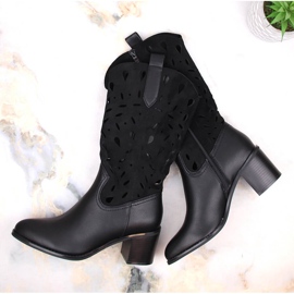 M. DASZYŃSKI Botas de cowboy femininas quentes com aberturas pretas M.Daszyński MR2337-3 preto 1