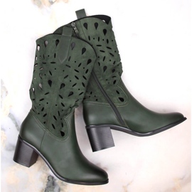 M. DASZYŃSKI Botas de cowboy femininas quentes com aberturas verdes M.Daszyński MR2337-3 1