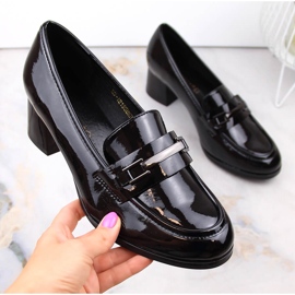 Mocassins femininos lacados com salto alto preto Potocki SZ12155 1