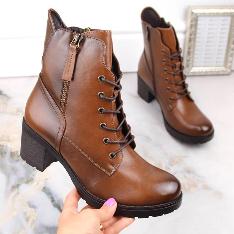 Botas femininas em poste e plataforma camelo Potocki SZ12181 marrom 1