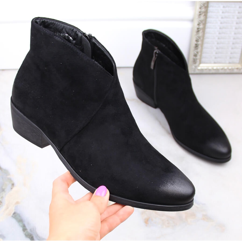 Botas de cowboy femininas de camurça preta Potocki SZ12188 preto 1