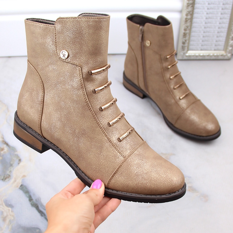 Botas rasas femininas com isolamento bege dourado Jezzi ASA62-16 1 Botas rasas femininas com isolamento bege dourado Jezzi ASA62-16 1