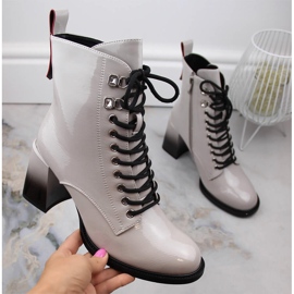 Botas femininas lacadas de salto alto D&amp;A S.Barski Premium Collection MR870-06 cinza 1