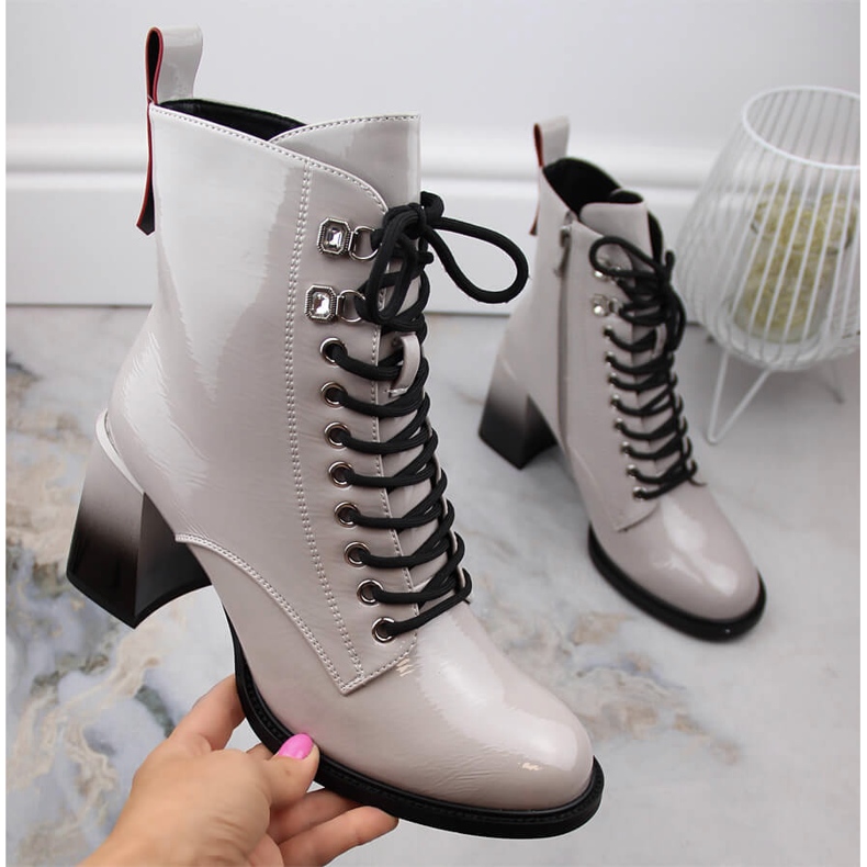 Botas femininas lacadas de salto alto D&amp;A S.Barski Premium Collection MR870-06 cinza 1