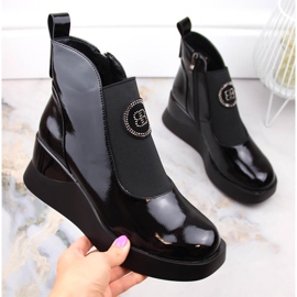 Botas femininas lacadas com cunha D&amp;A S.Barski Premium Collection MR870-22 preto 1