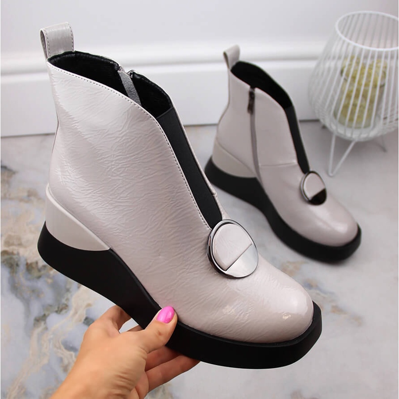 Botas femininas cinza com cunha D&amp;A S.Barski Premium Collection MR870-36 1